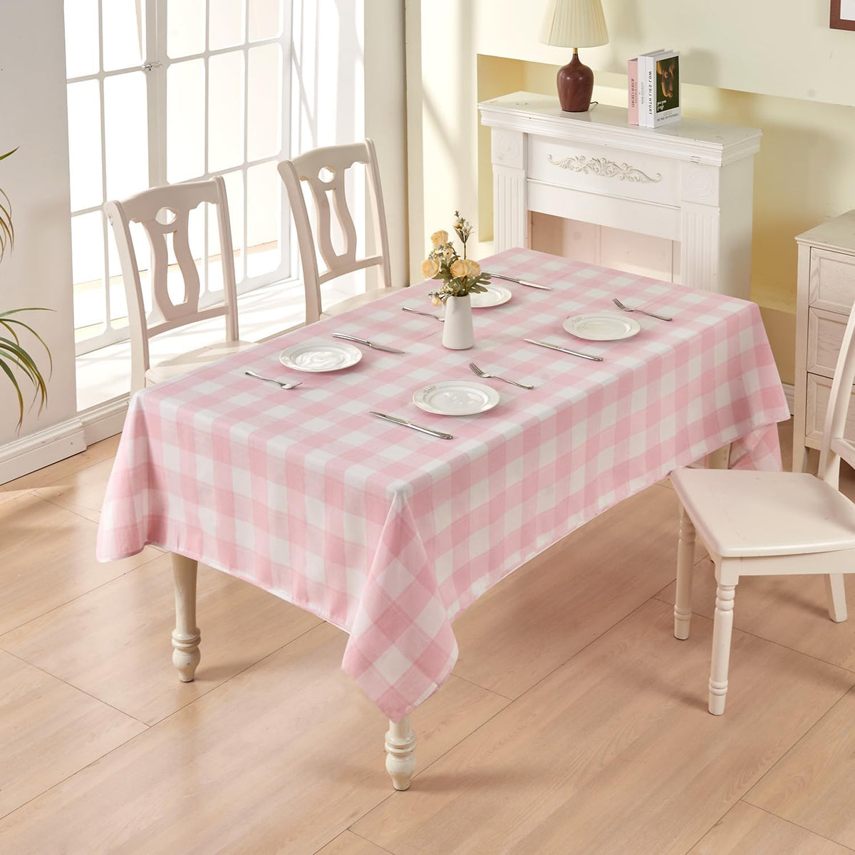 Rectangle Table Cloth Waterproof Gingham Pink 55"x71"
