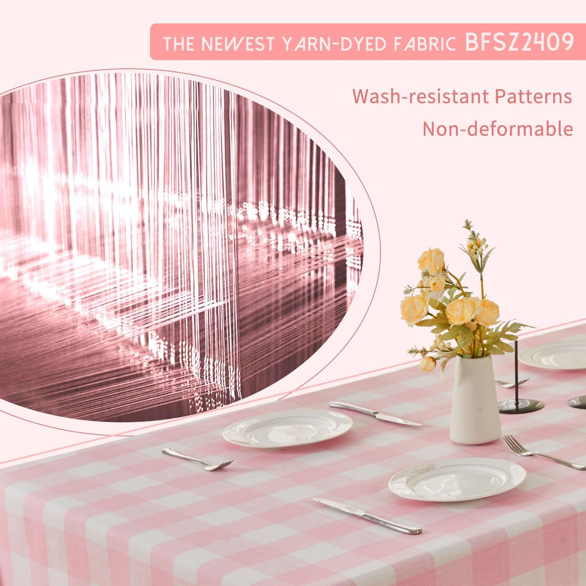 Rectangle Table Cloth Waterproof Gingham Pink 55"x71"