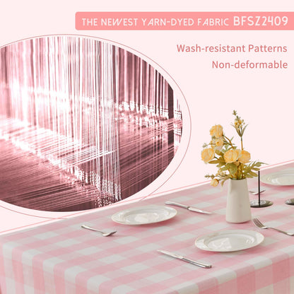 Rectangle Table Cloth Waterproof Gingham Pink 55"x71"