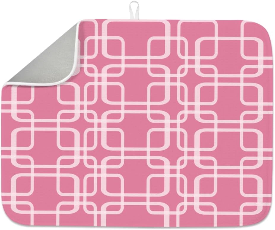 Pink Dish Drying Mat for Kitchen Counter 18"X24" Minimalist Absorbent Dish Draining Mat Microfiber Heat Resistant Drying Pad Dishes Drainer Pad for Table Faucet Sink Coffee Bar Refrigerator