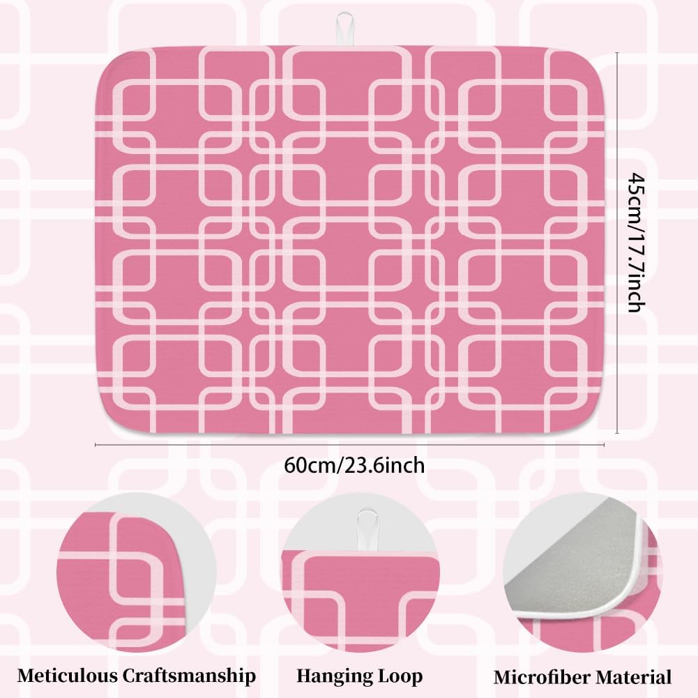 Pink Dish Drying Mat for Kitchen Counter 18"X24" Minimalist Absorbent Dish Draining Mat Microfiber Heat Resistant Drying Pad Dishes Drainer Pad for Table Faucet Sink Coffee Bar Refrigerator