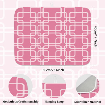 Pink Dish Drying Mat for Kitchen Counter 18"X24" Minimalist Absorbent Dish Draining Mat Microfiber Heat Resistant Drying Pad Dishes Drainer Pad for Table Faucet Sink Coffee Bar Refrigerator