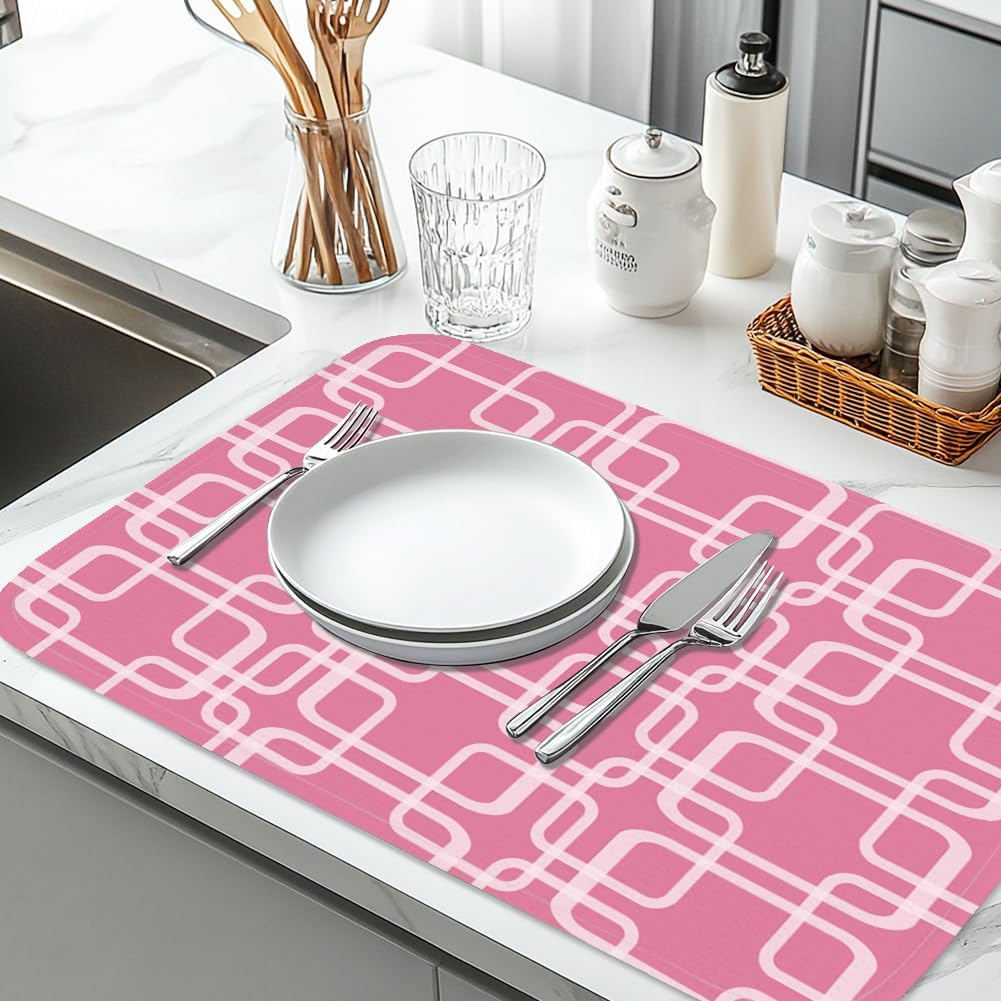 Pink Dish Drying Mat for Kitchen Counter 18"X24" Minimalist Absorbent Dish Draining Mat Microfiber Heat Resistant Drying Pad Dishes Drainer Pad for Table Faucet Sink Coffee Bar Refrigerator