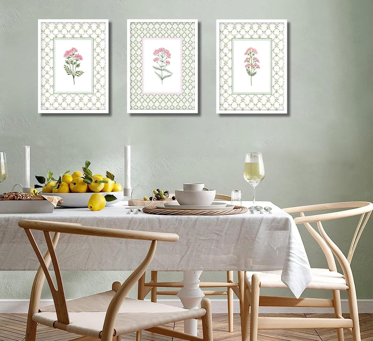 3Pcs Pink Green Floral Wildflower Baby Room Painting Picture Wall Decor Pastel Botanical Poster Print Artwork for Bedroom Living Room Girls Bedroom Nursery Dining Room Home Decoration