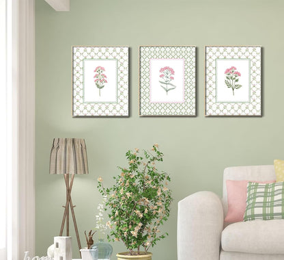 3Pcs Pink Green Floral Wildflower Baby Room Painting Picture Wall Decor Pastel Botanical Poster Print Artwork for Bedroom Living Room Girls Bedroom Nursery Dining Room Home Decoration