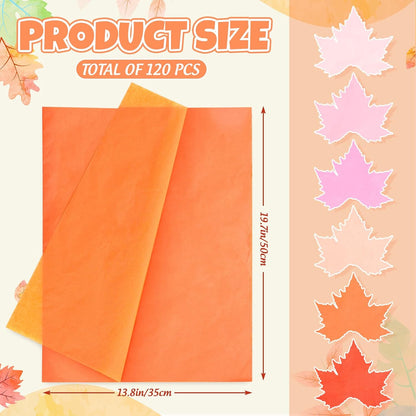 120 Sheets Fall Tissue Papers Pink Orange Decorative Art Gift Wrapping Paper for Autumn Thanksgiving Baby Shower Birthday Party DIY Crafts, 14 x 20 Inch