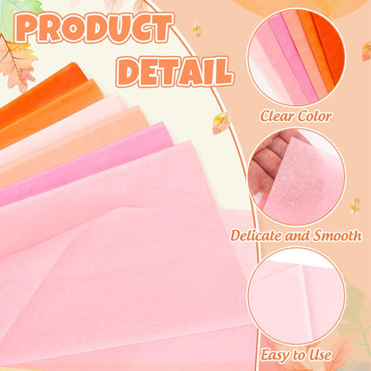 120 Sheets Fall Tissue Papers Pink Orange Decorative Art Gift Wrapping Paper for Autumn Thanksgiving Baby Shower Birthday Party DIY Crafts, 14 x 20 Inch
