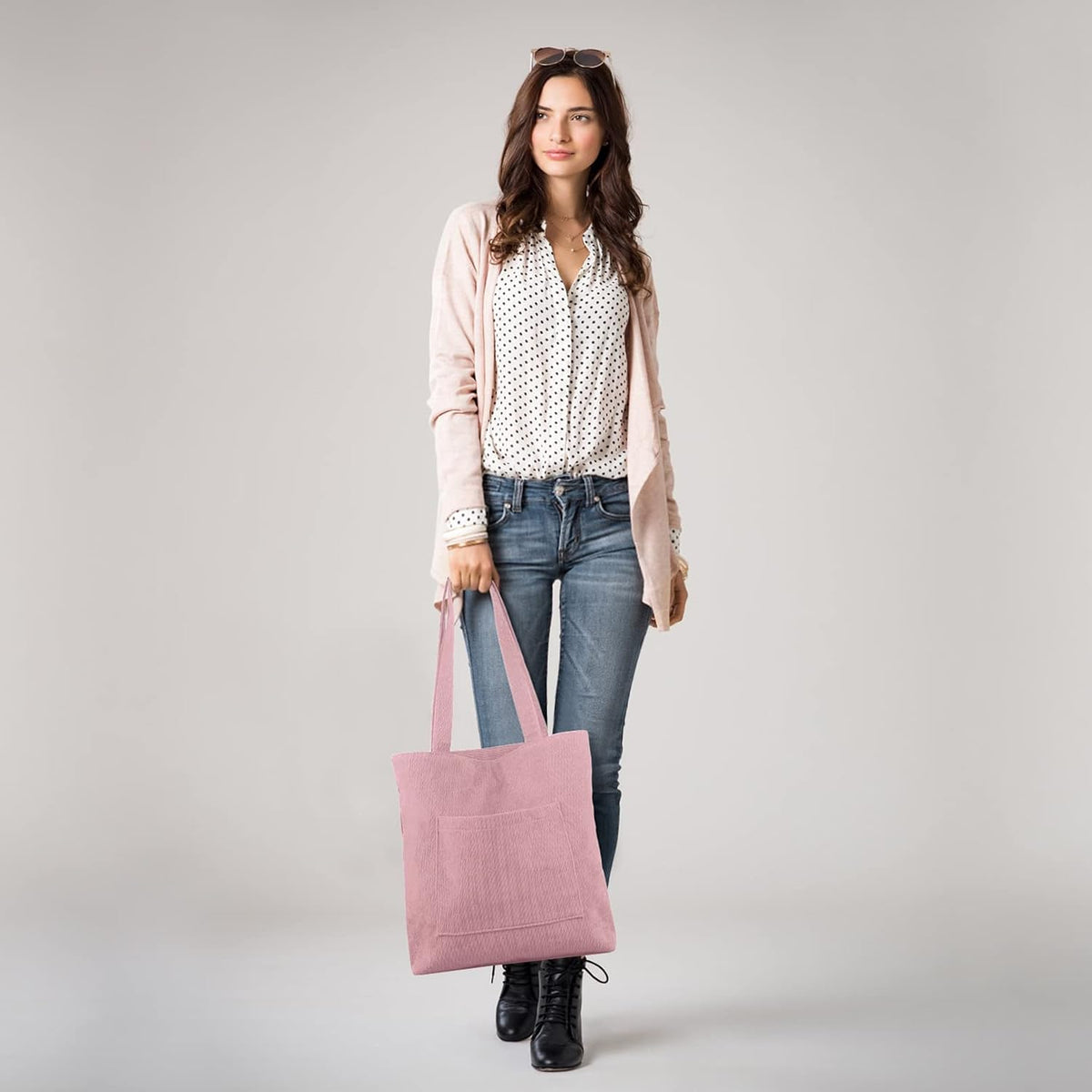 Corduroy Tote Bag with Zip, Shoulder Bag Women's Hobos Handbags Large Capacity Shopping Bag with Inner Pocket