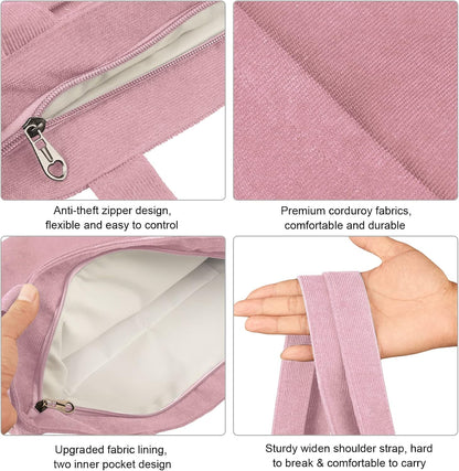 Corduroy Tote Bag with Zip, Shoulder Bag Women's Hobos Handbags Large Capacity Shopping Bag with Inner Pocket
