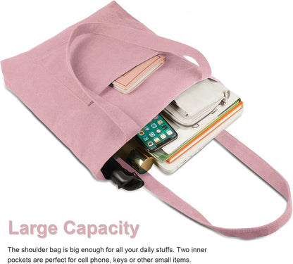 Corduroy Tote Bag with Zip, Shoulder Bag Women's Hobos Handbags Large Capacity Shopping Bag with Inner Pocket
