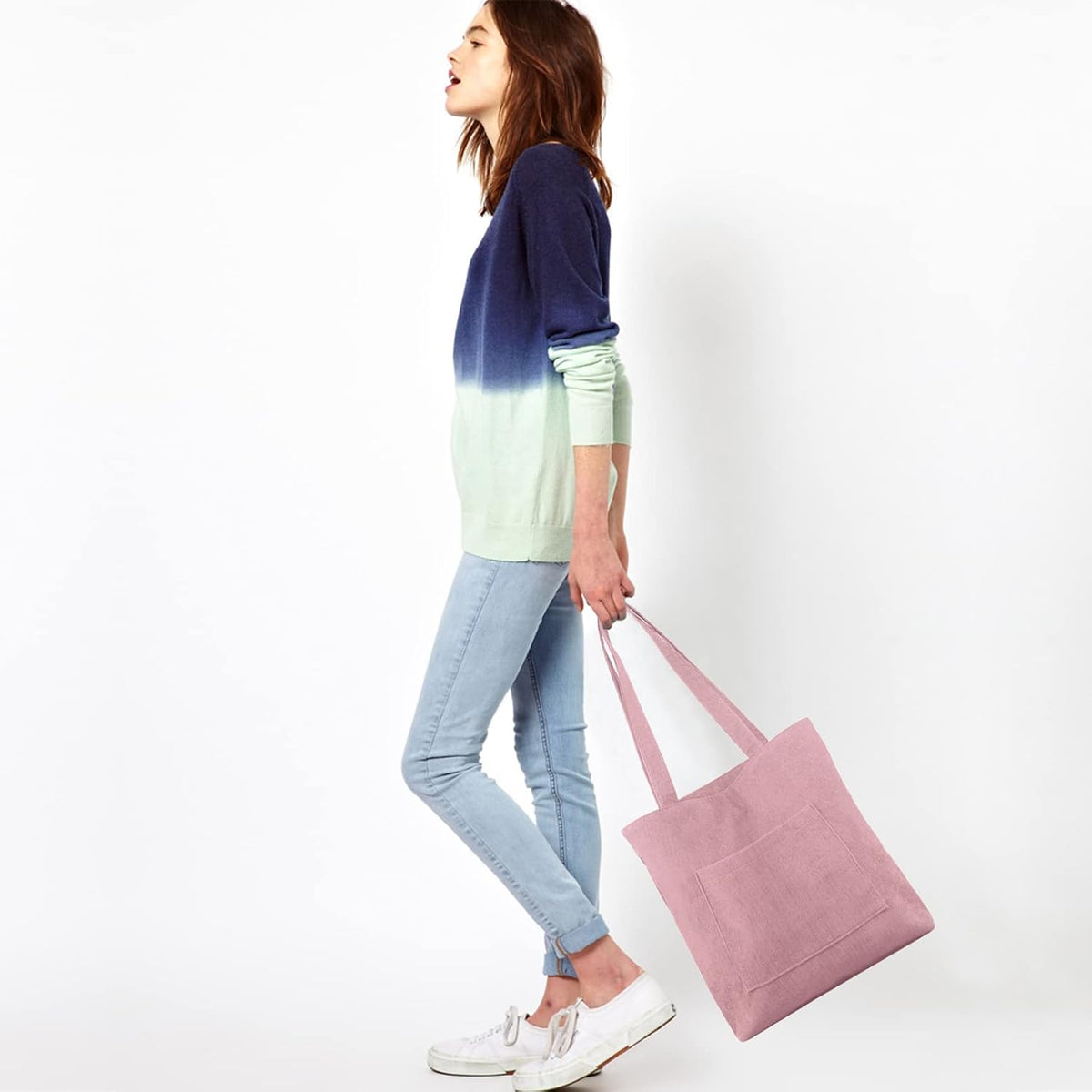 Corduroy Tote Bag with Zip, Shoulder Bag Women's Hobos Handbags Large Capacity Shopping Bag with Inner Pocket