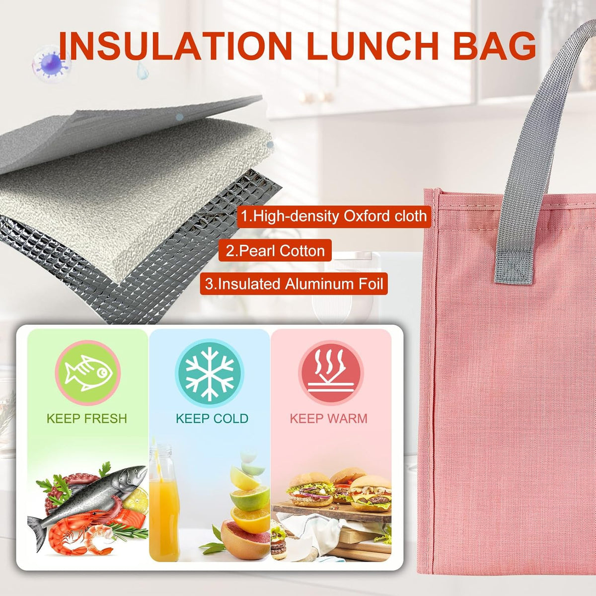 Minimalist Lunch Bag Pink Cute Small Insulated Lunch Box for Women