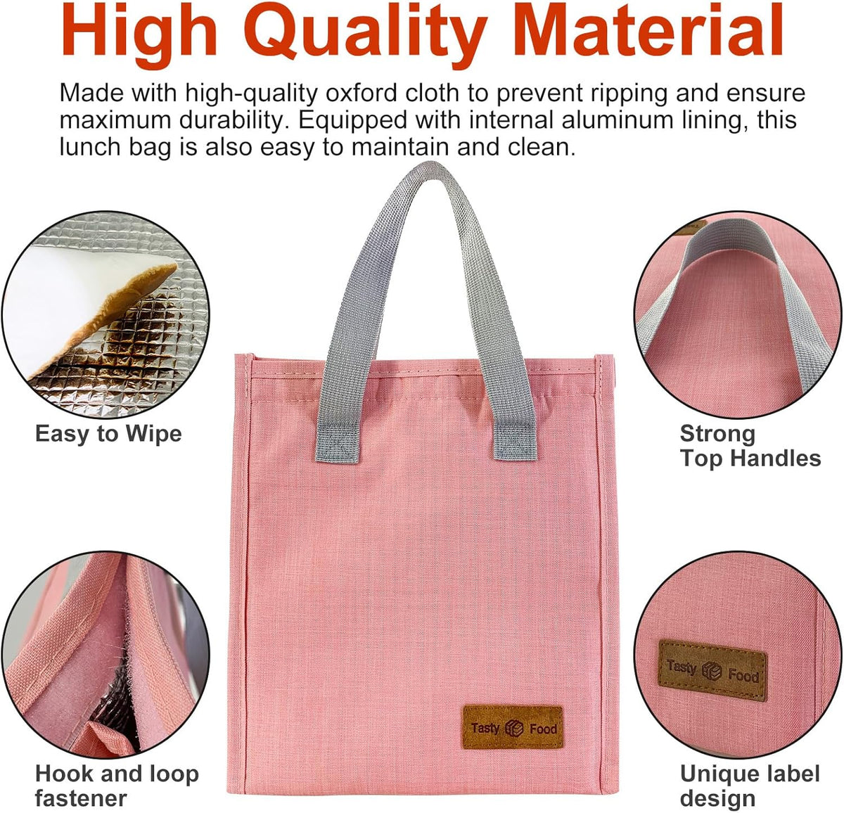 Minimalist Lunch Bag Pink Cute Small Insulated Lunch Box for Women