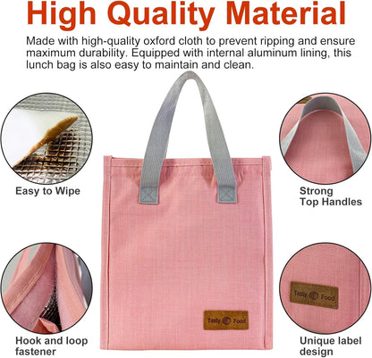 Minimalist Lunch Bag Pink Cute Small Insulated Lunch Box for Women