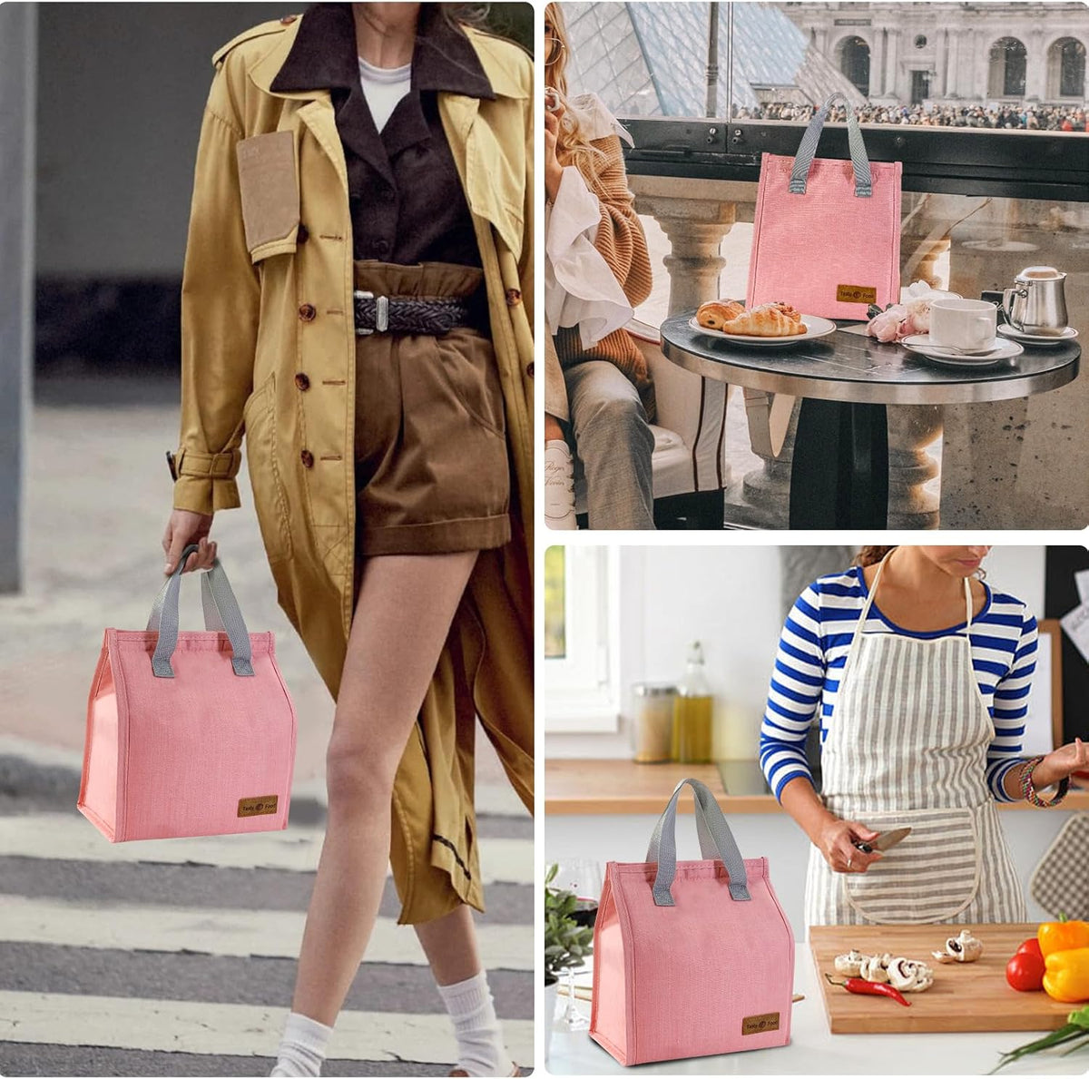 Minimalist Lunch Bag Pink Cute Small Insulated Lunch Box for Women