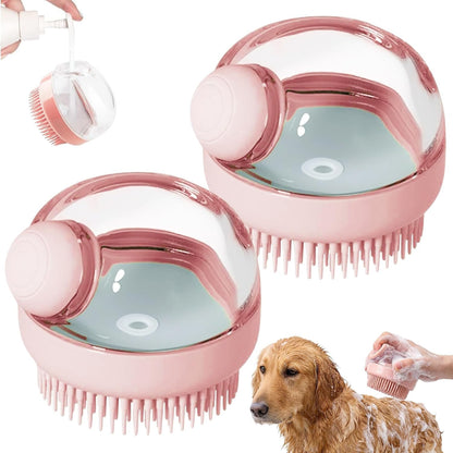 2 Pcs Dog Bath Scrubber Brush, 2 in 1 Pet Dog Grooming Brush with Built-in Shampoo Dispenser Massage Shampoo Bath Brush Soft Silicone Bristle for Long Short Haired Dogs Cats Shower-Pink