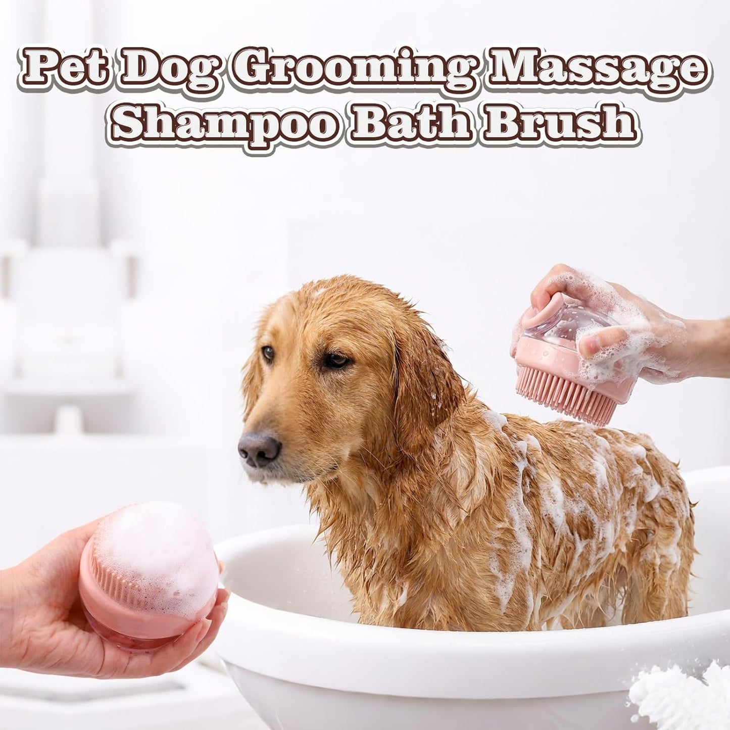 2 Pcs Dog Bath Scrubber Brush, 2 in 1 Pet Dog Grooming Brush with Built-in Shampoo Dispenser Massage Shampoo Bath Brush Soft Silicone Bristle for Long Short Haired Dogs Cats Shower-Pink
