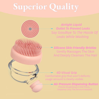 2 Pcs Dog Bath Scrubber Brush, 2 in 1 Pet Dog Grooming Brush with Built-in Shampoo Dispenser Massage Shampoo Bath Brush Soft Silicone Bristle for Long Short Haired Dogs Cats Shower-Pink