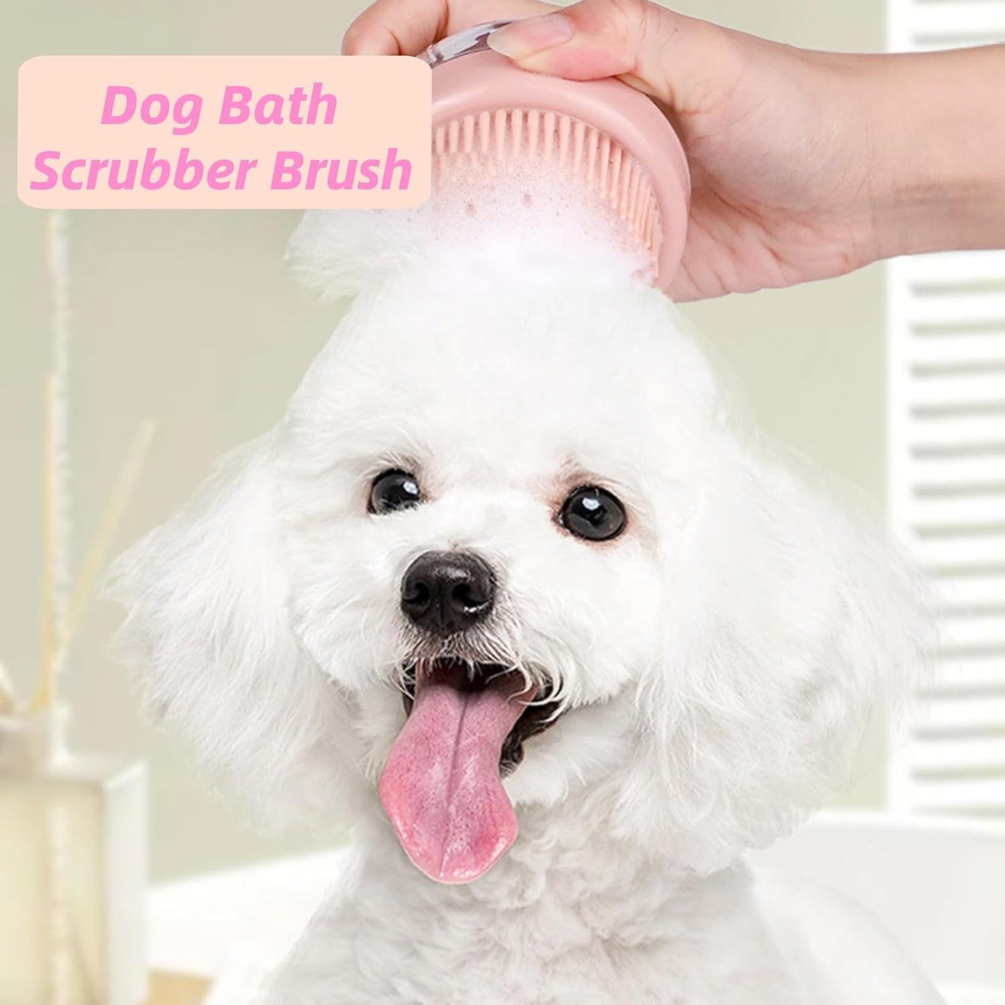 2 Pcs Dog Bath Scrubber Brush, 2 in 1 Pet Dog Grooming Brush with Built-in Shampoo Dispenser Massage Shampoo Bath Brush Soft Silicone Bristle for Long Short Haired Dogs Cats Shower-Pink
