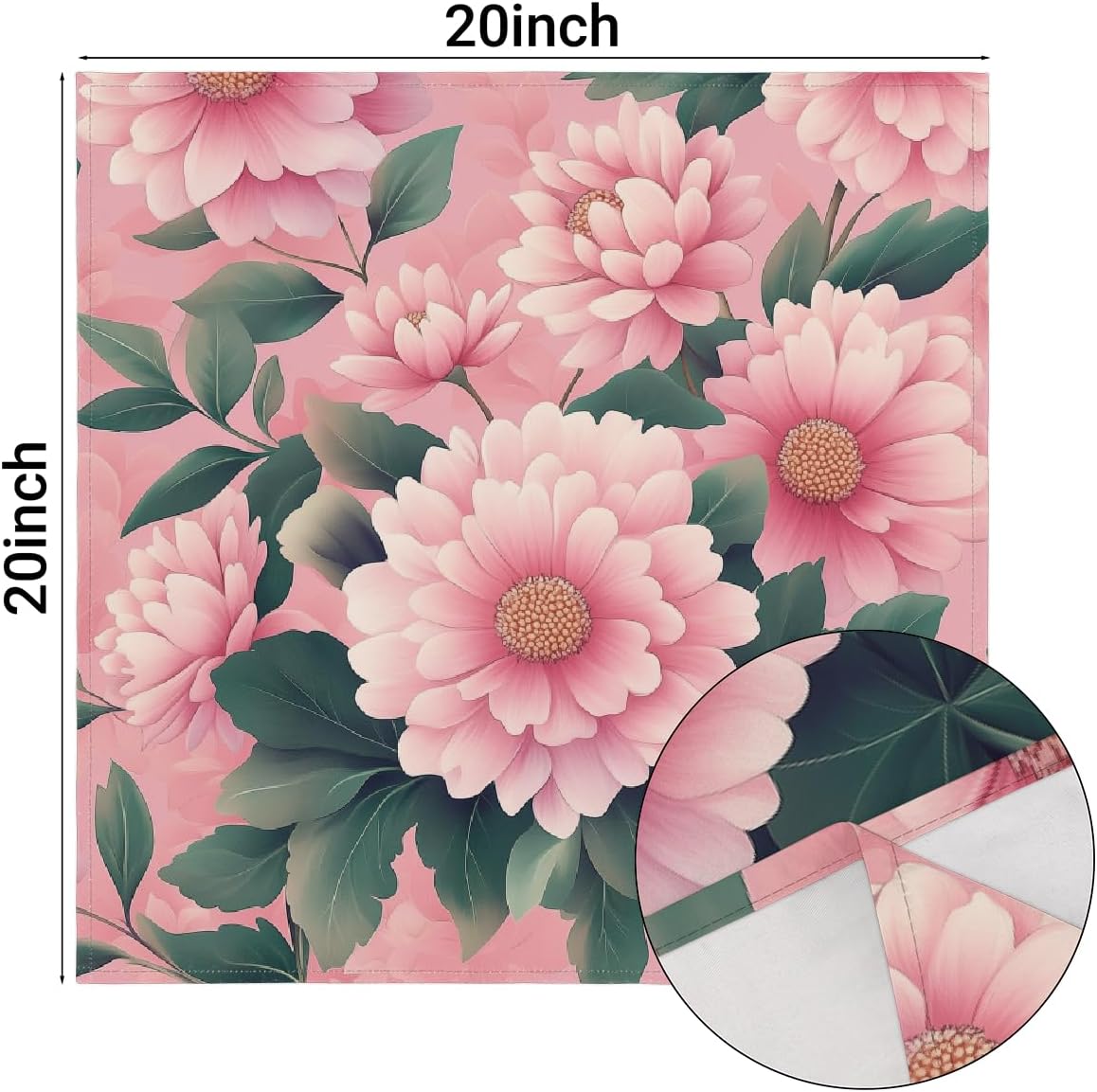 Pink Flowers Pattern Cloth Napkins Set of 4, 20x20 Inches Printed Dinner Napkins Cloth Washable, Table Napkins for Family Parties Weddings Holiday Dinner