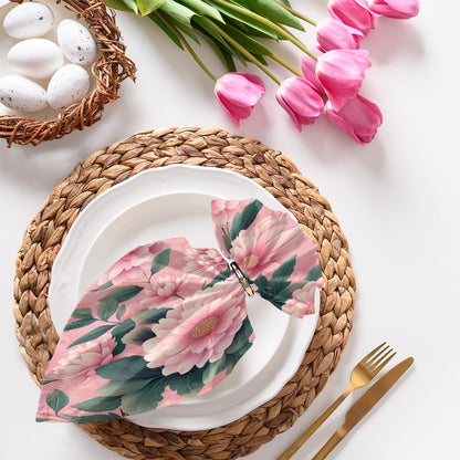 Pink Flowers Pattern Cloth Napkins Set of 4, 20x20 Inches Printed Dinner Napkins Cloth Washable, Table Napkins for Family Parties Weddings Holiday Dinner
