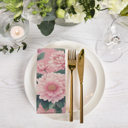 Pink Flowers Pattern Cloth Napkins Set of 4, 20x20 Inches Printed Dinner Napkins Cloth Washable, Table Napkins for Family Parties Weddings Holiday Dinner
