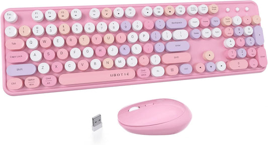 Colorful Wireless Keyboard and Mouse Combo (Pink-Colorful)