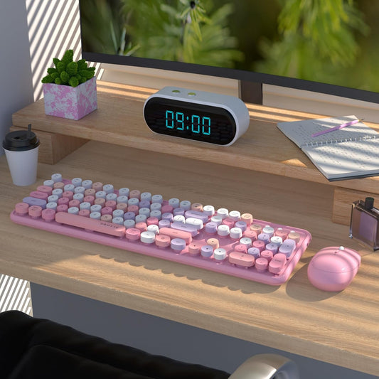 Colorful Wireless Keyboard and Mouse Combo (Pink-Colorful)
