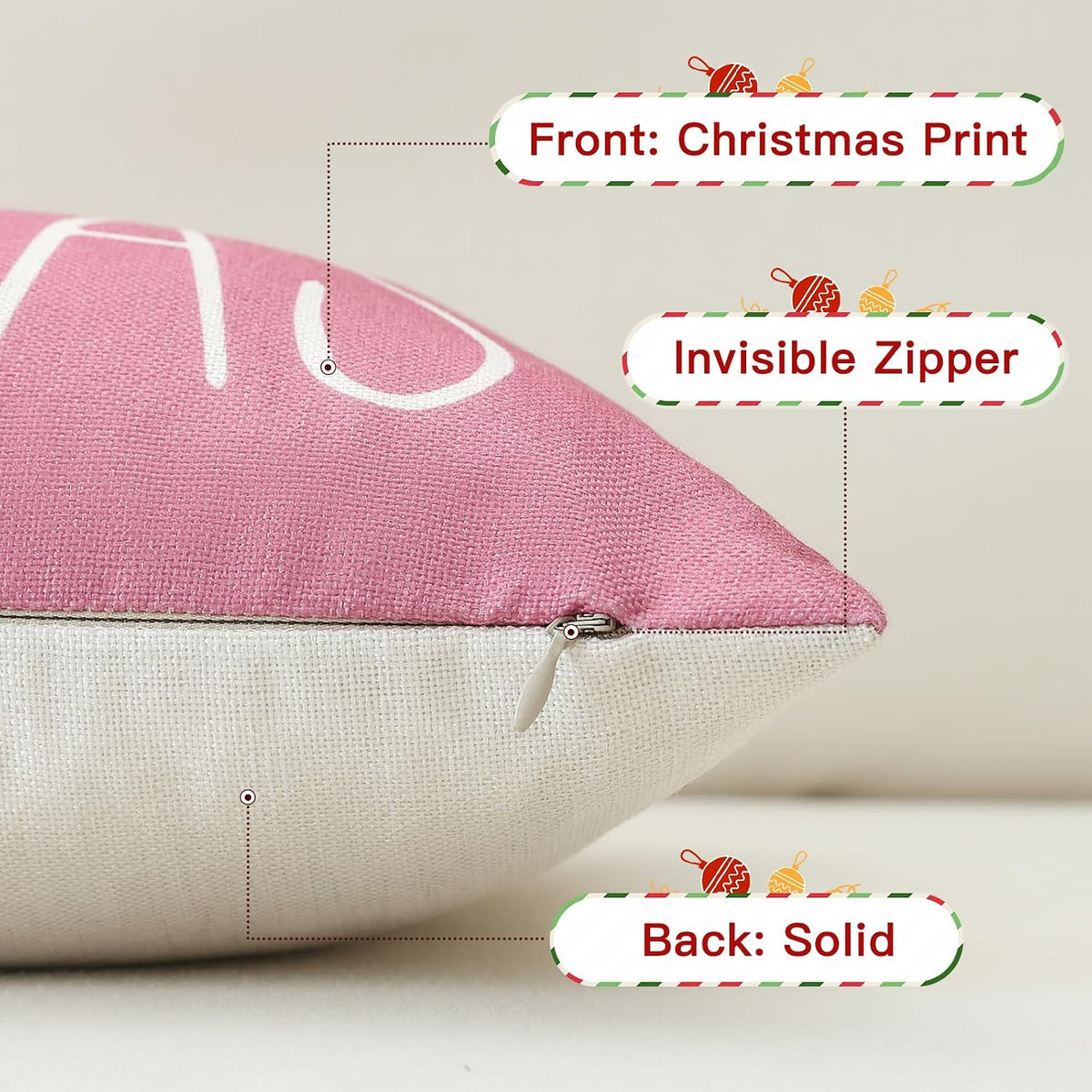 Pink White Christmas Lumbar Pillow Cover 12x20 Inches for Xmas Decorations Merry Christmas Throw Pillow Covers Winter Holiday Cushion Case Decoration for Sofa Couch