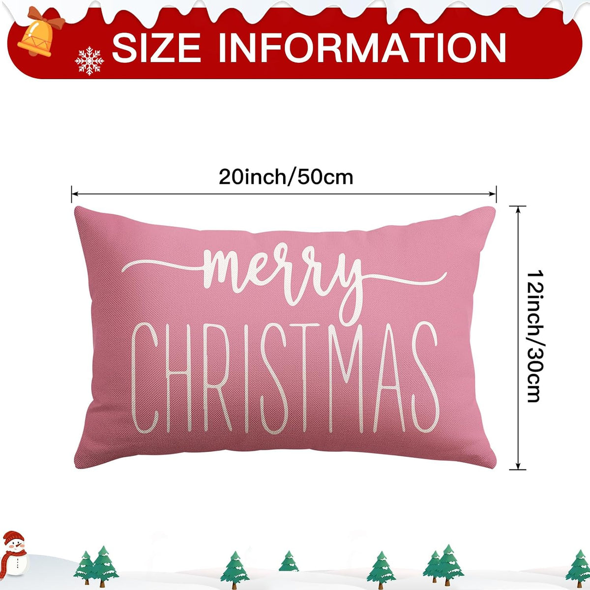 Pink White Christmas Lumbar Pillow Cover 12x20 Inches for Xmas Decorations Merry Christmas Throw Pillow Covers Winter Holiday Cushion Case Decoration for Sofa Couch
