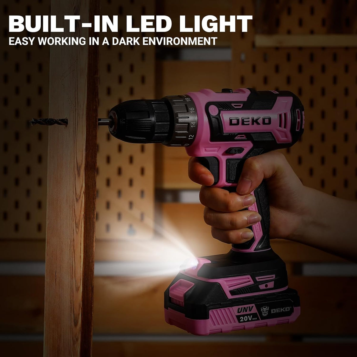Power Drill Cordless: 20V Electric Drills with 3/8-Inch Keyless Chuck, Variable Speed, Power Cordless Drill Set Tool with 2 Batteries, Charger&30 Accessories(Pink)