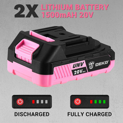Power Drill Cordless: 20V Electric Drills with 3/8-Inch Keyless Chuck, Variable Speed, Power Cordless Drill Set Tool with 2 Batteries, Charger&30 Accessories(Pink)