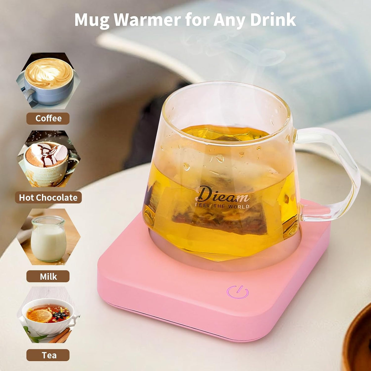 Mug Warmer & Coffee Mug Warmer with 4 Hours Auto Shut-Off, Coffee Warmer Plate for Office Home Desk Use with 3 Temperature Settings, Cup Warmer for Cocoa, Tea, Milk, Water, Coffee Gifts(No Cup)