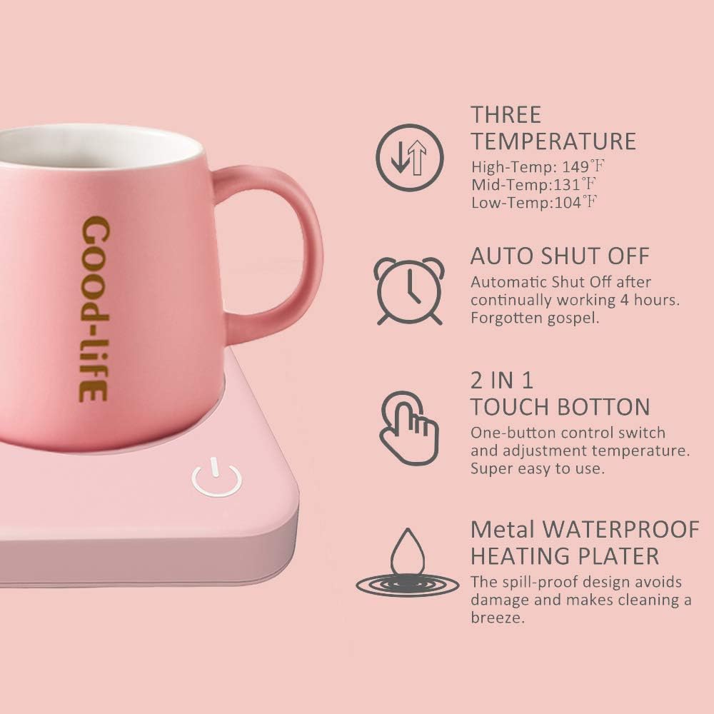 Mug Warmer & Coffee Mug Warmer with 4 Hours Auto Shut-Off, Coffee Warmer Plate for Office Home Desk Use with 3 Temperature Settings, Cup Warmer for Cocoa, Tea, Milk, Water, Coffee Gifts(No Cup)