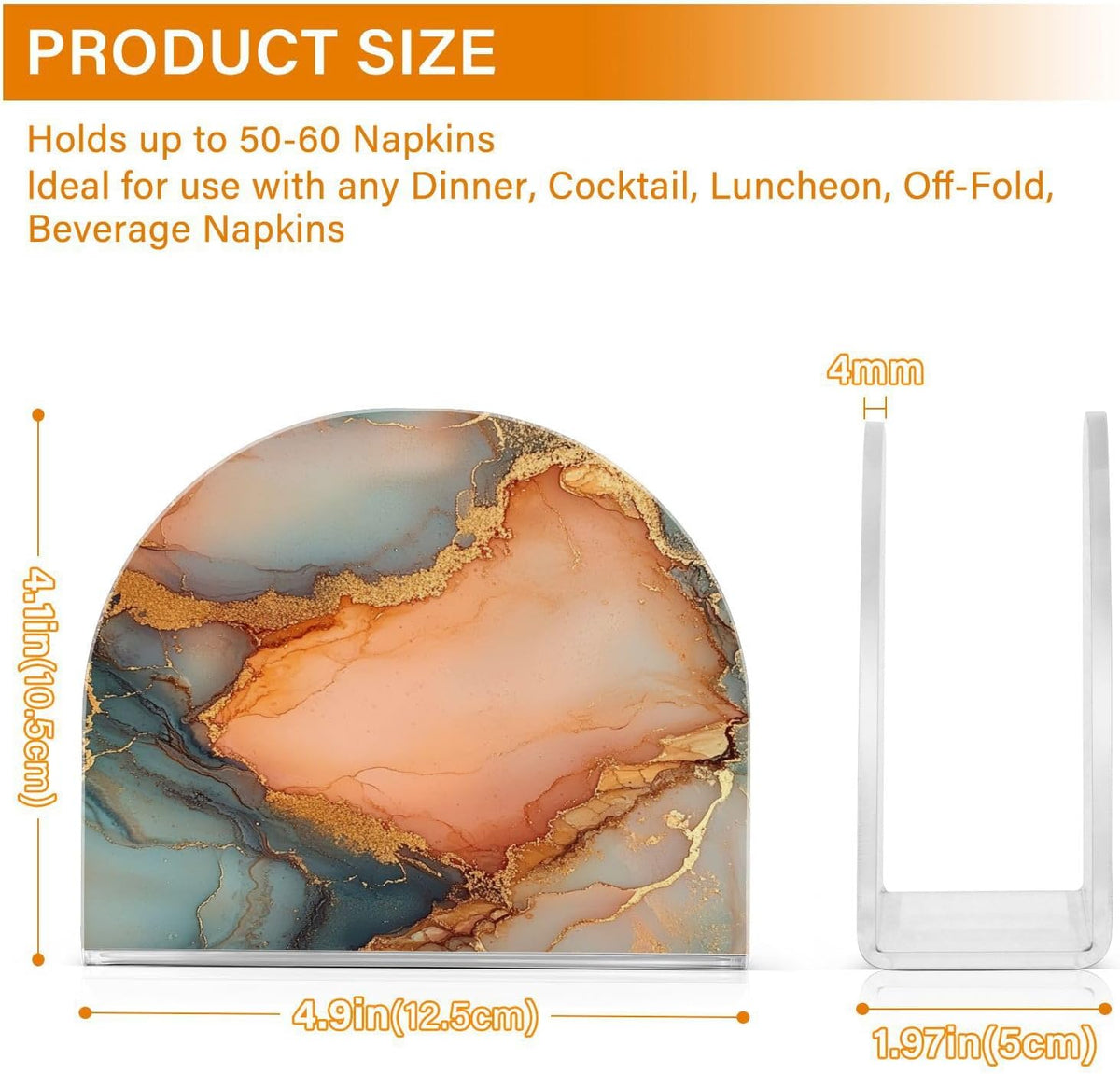 Marble Peach Gold Acrylic rustic napkin holder for Farmhouse Cocktail freestanding napkin holders for kitchen home decorating Farmhouse Cocktail 1Pack