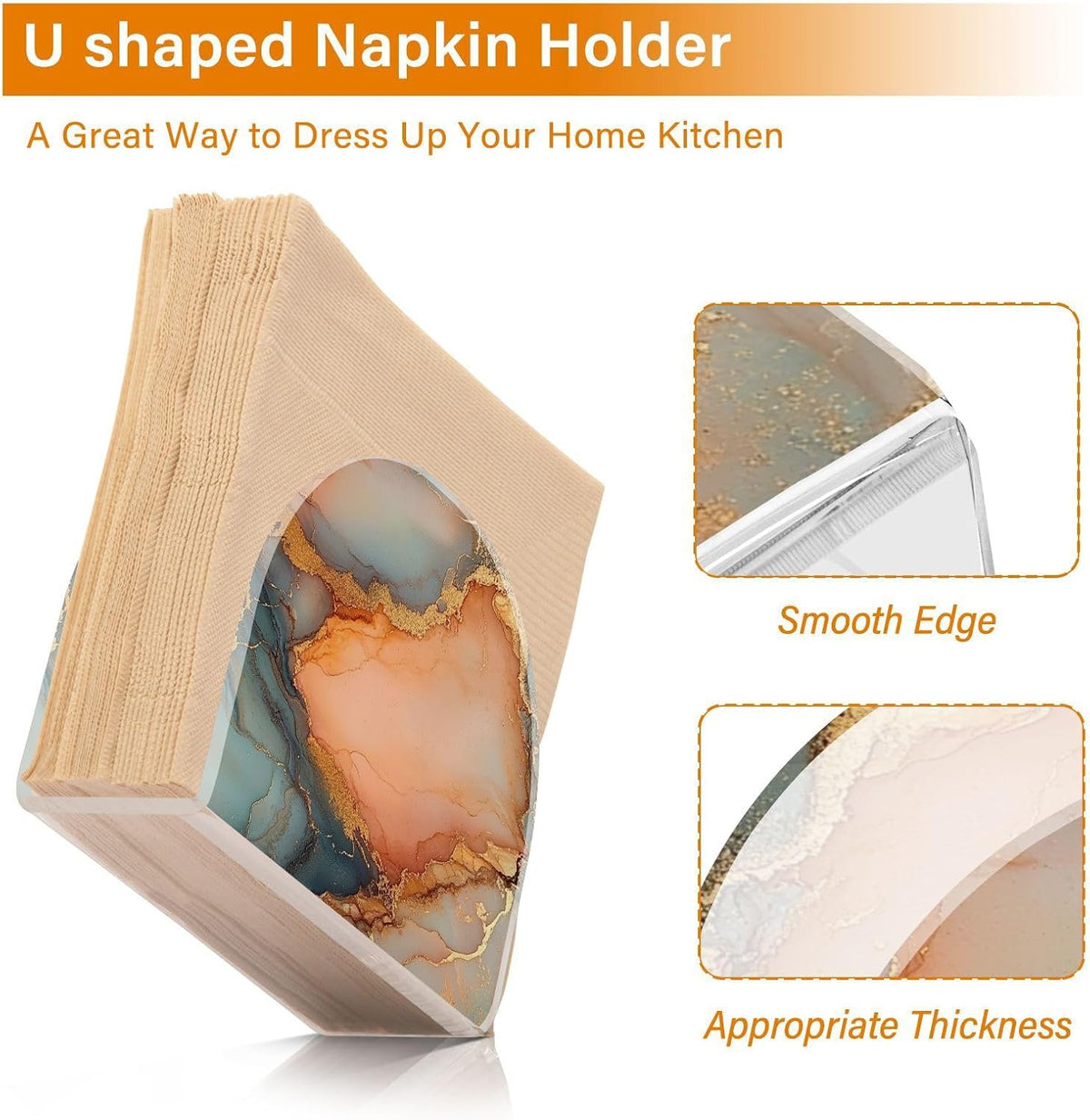 Marble Peach Gold Acrylic rustic napkin holder for Farmhouse Cocktail freestanding napkin holders for kitchen home decorating Farmhouse Cocktail 1Pack