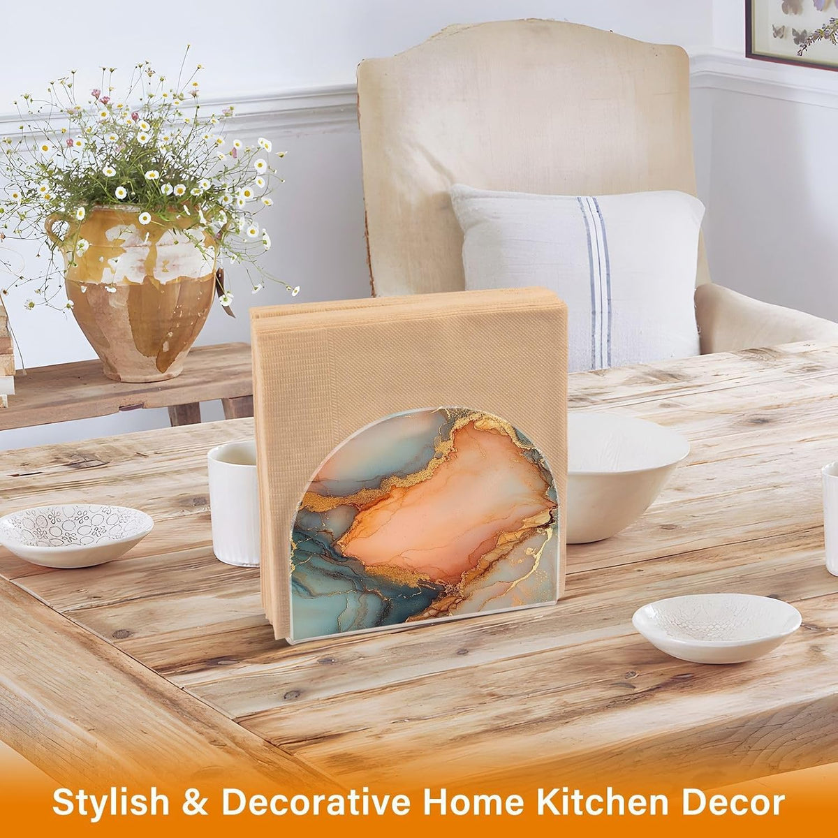 Marble Peach Gold Acrylic rustic napkin holder for Farmhouse Cocktail freestanding napkin holders for kitchen home decorating Farmhouse Cocktail 1Pack