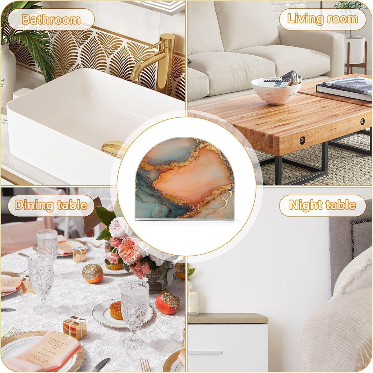 Marble Peach Gold Acrylic rustic napkin holder for Farmhouse Cocktail freestanding napkin holders for kitchen home decorating Farmhouse Cocktail 1Pack