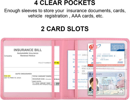 Car Registration and Insurance Holder, Glove Box Organizer, Pink