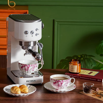 Pink Flowers Ceramic Tea Set，Tea Sets for Adults, with Teapot, Sugar Bowl, Milk Jug, Spoons, Cup and Saucer for Tea Party (Pink Flowers)
