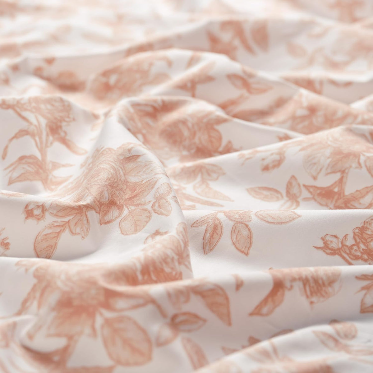 100% Pure Organic Cotton Sheets Set King Size - Peach Pink Rose Floral Pattern Print Super Soft Sheet - 4 Piece Set - Fitted Sheet, Flat Sheet & 2 Pillow Covers - King