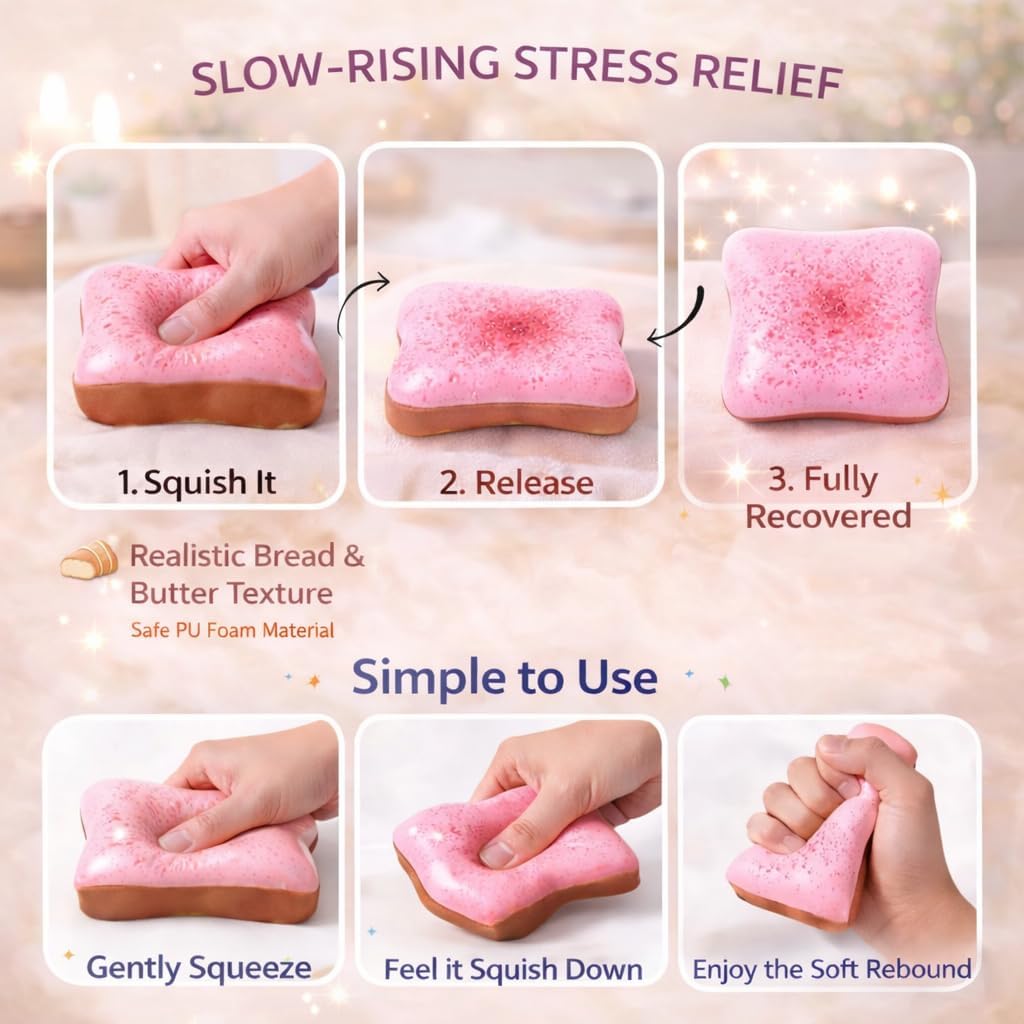Bread Pink Butter Squishy Food, Slow Rising Soft Squeeze Stress Relief for Desk & Office Use (Bread Pink)