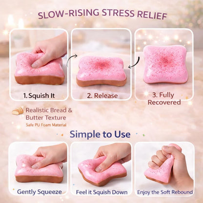Bread Pink Butter Squishy Food, Slow Rising Soft Squeeze Stress Relief for Desk & Office Use (Bread Pink)