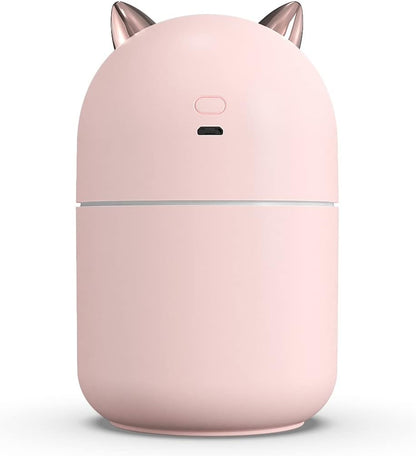 Portable 300ml Mini Cool Mist Humidifier With Night Light, USB Auto Shut-Off, Ultra-Quiet, 2 Spray Modes for Home Office Travel (Pink)