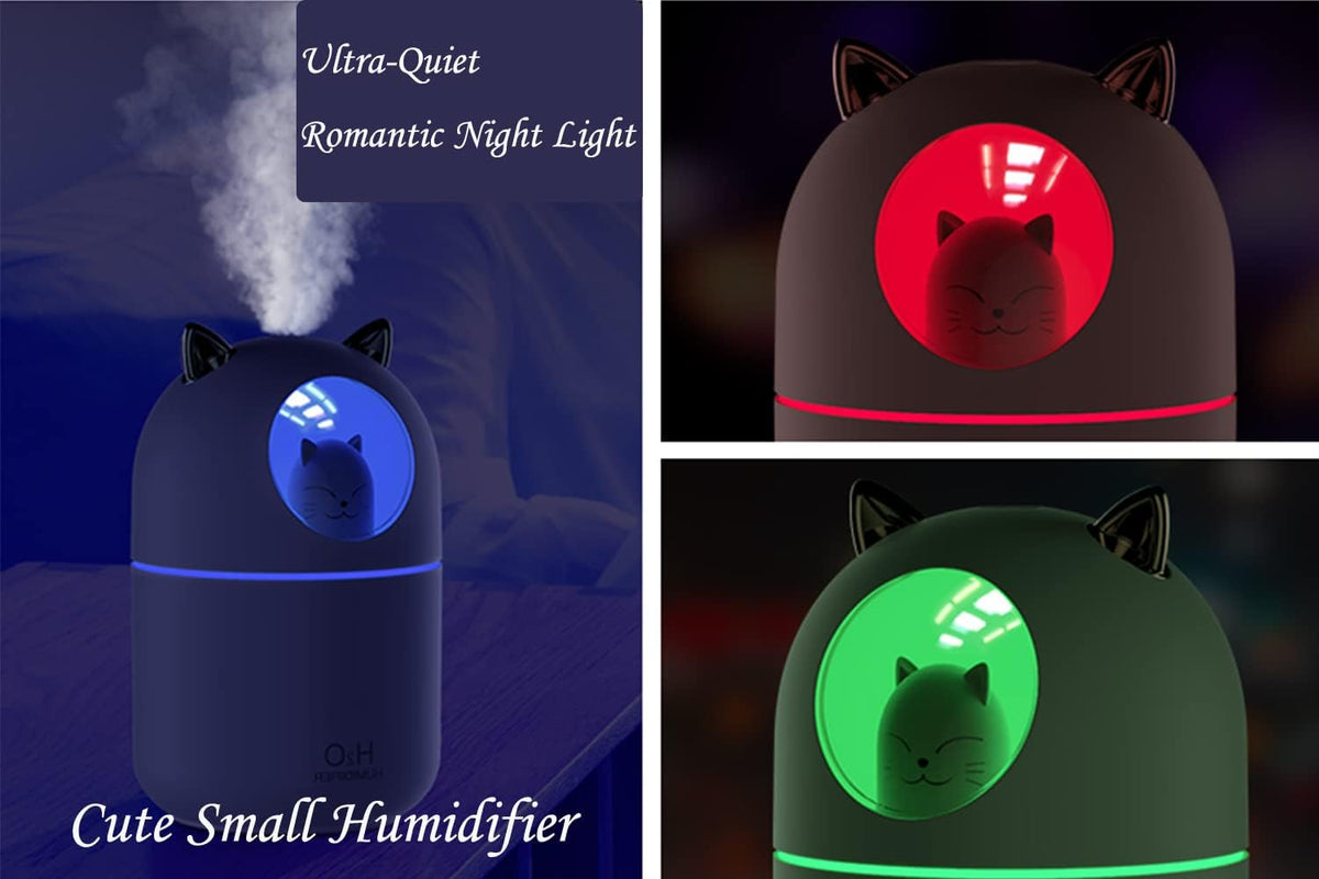 Portable 300ml Mini Cool Mist Humidifier With Night Light, USB Auto Shut-Off, Ultra-Quiet, 2 Spray Modes for Home Office Travel (Pink)