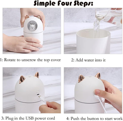 Portable 300ml Mini Cool Mist Humidifier With Night Light, USB Auto Shut-Off, Ultra-Quiet, 2 Spray Modes for Home Office Travel (Pink)