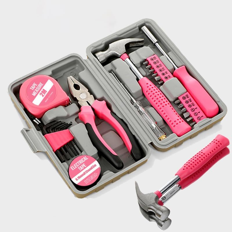 24Pcs Pink Home Repair Tool Kit for Women - Compact Mini Starter Hardware Set with Hammer, Pliers, Screwdrivers - Portable Household Hand Tools, Ideal Christmas & New Year Gift for Ladies