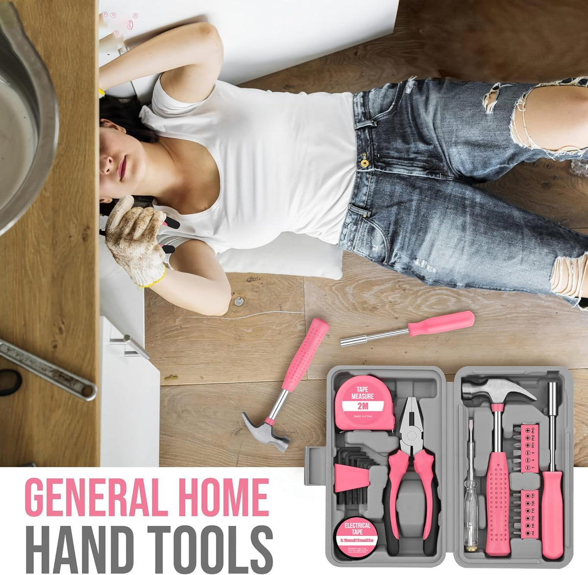 24Pcs Pink Home Repair Tool Kit for Women - Compact Mini Starter Hardware Set with Hammer, Pliers, Screwdrivers - Portable Household Hand Tools, Ideal Christmas & New Year Gift for Ladies