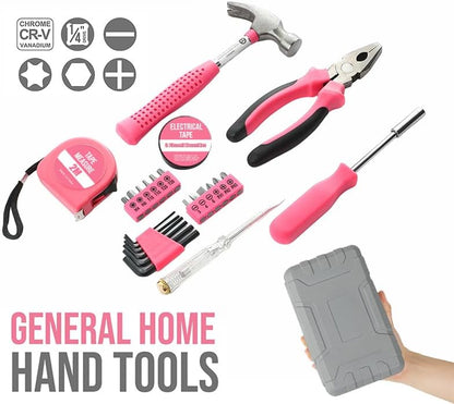24Pcs Pink Home Repair Tool Kit for Women - Compact Mini Starter Hardware Set with Hammer, Pliers, Screwdrivers - Portable Household Hand Tools, Ideal Christmas & New Year Gift for Ladies