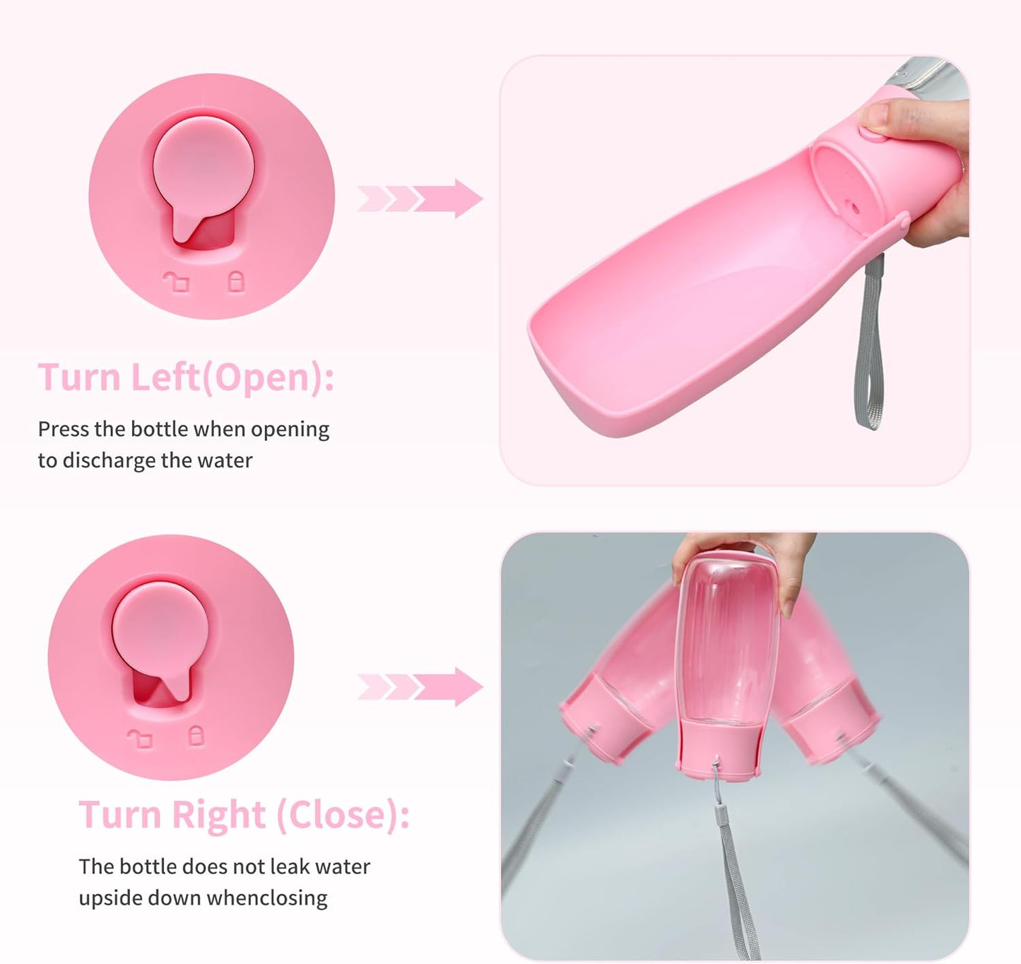 Dog Water Bottle, Leak Proof Portable Puppy Water Dispenser, Travel Puppy Water Bowl, Foldable Transparent Dog Water Bottle for Pets Outdoor Walking, Hiking, Travel, Food Grade Plastic - 19oz Pink